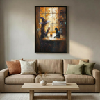 Halloween Witch & Black Cat Window Canvas Wall Art