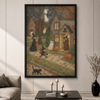 Vintage Halloween Trick-or-Treat Folk Art Canvas