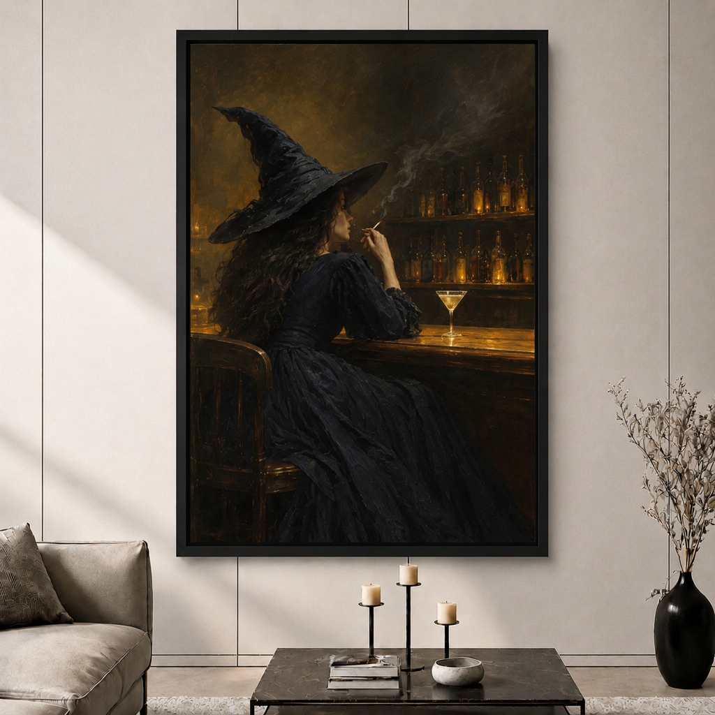 Gothic Witch Bar Scene Dark Moody Canvas Art