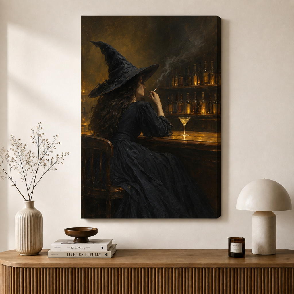 Gothic Witch Bar Scene Dark Moody Canvas Art