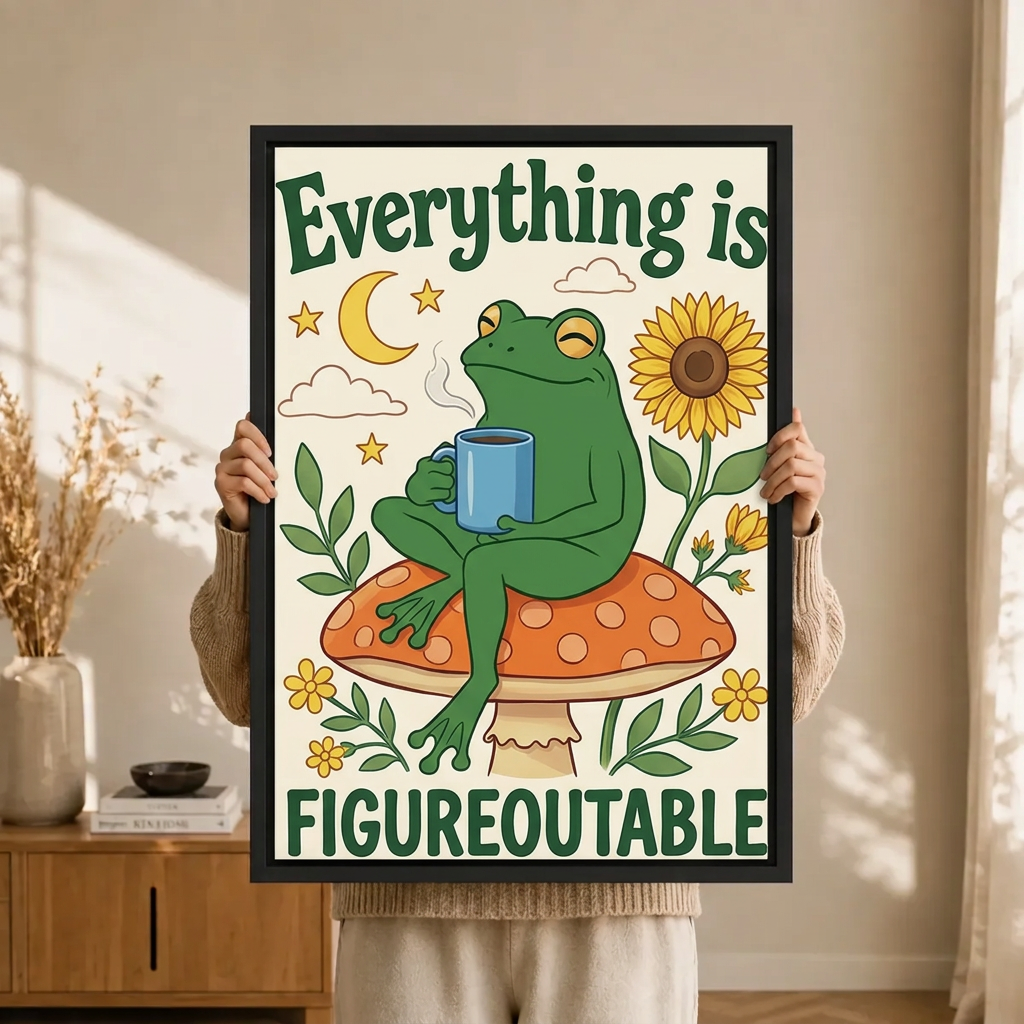 Figureoutable Frog Cottagecore Motivational Canvas Art