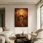 Autumn Village Black Cat Cozy Canvas Wall Art