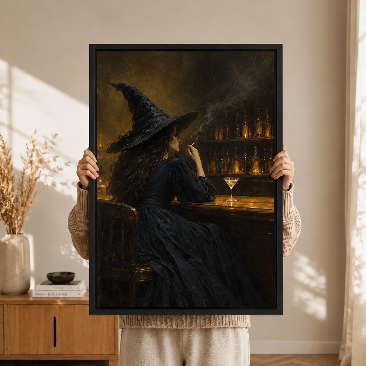 Gothic Witch Bar Scene Dark Moody Canvas Art