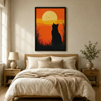 Retro Sunset Black Cat Canvas Wall Art