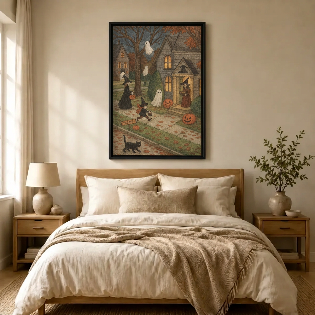 Vintage Halloween Trick-or-Treat Folk Art Canvas