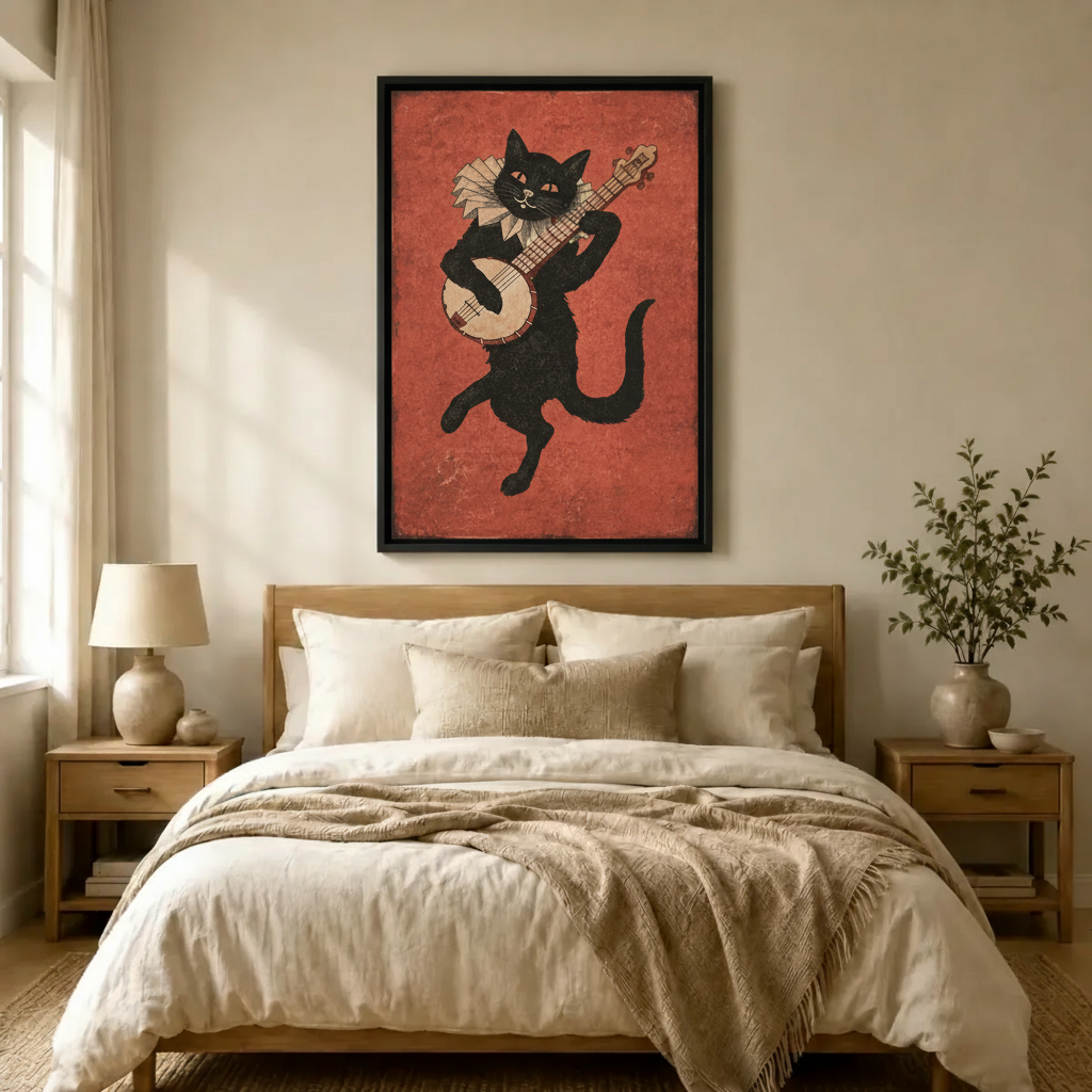 Banjo Cat Vintage Folk Canvas Art