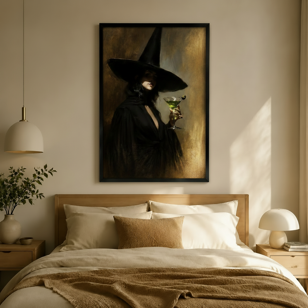 Witch with Martini Gothic Portrait Canvas Art