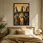 Three Witch Cats Halloween Vintage Canvas Wall Art