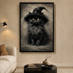 Black Kitten Witch Hat Portrait Canvas Wall Art