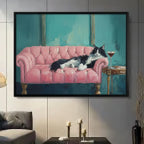 Luxury Cat Wall Art Teal Pink Canvas Print