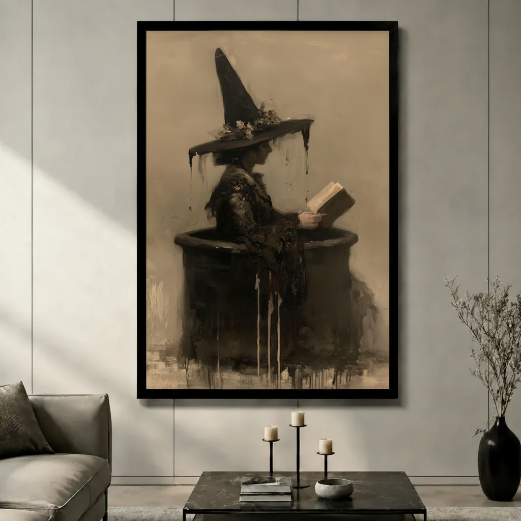 Witch Reading Spell Book Canvas Wall Art