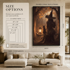 Witch and Cat Forest Lantern Canvas Wall Art