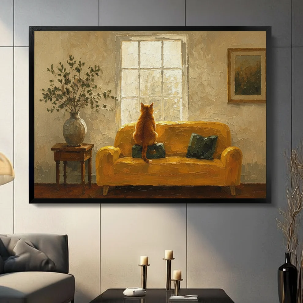 Orange Cat on Yellow Sofa Canvas Art