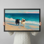 Two Pugs Running on Beach Canvas Art