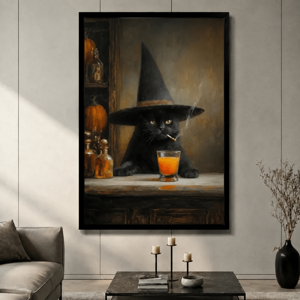 Witch Cat Dark Academia Canvas Wall Art