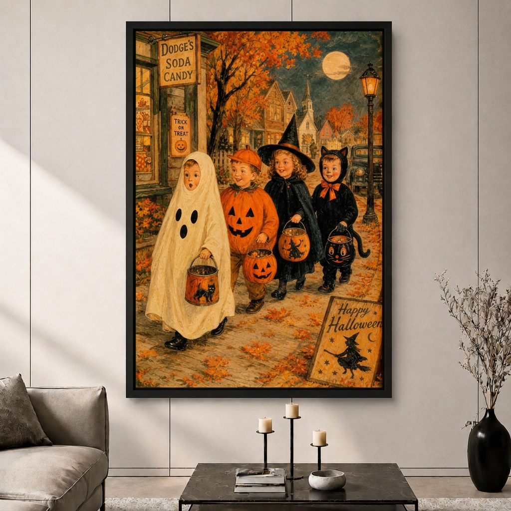 Retro Halloween Kids Trick-or-Treat Street Canvas