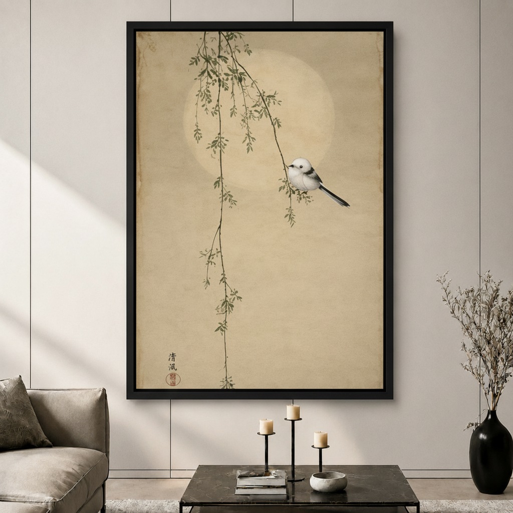 Japanese Zen Bird Willow Canvas Wall Art