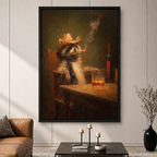 Cowboy Raccoon Whiskey Retro Canvas Wall Art