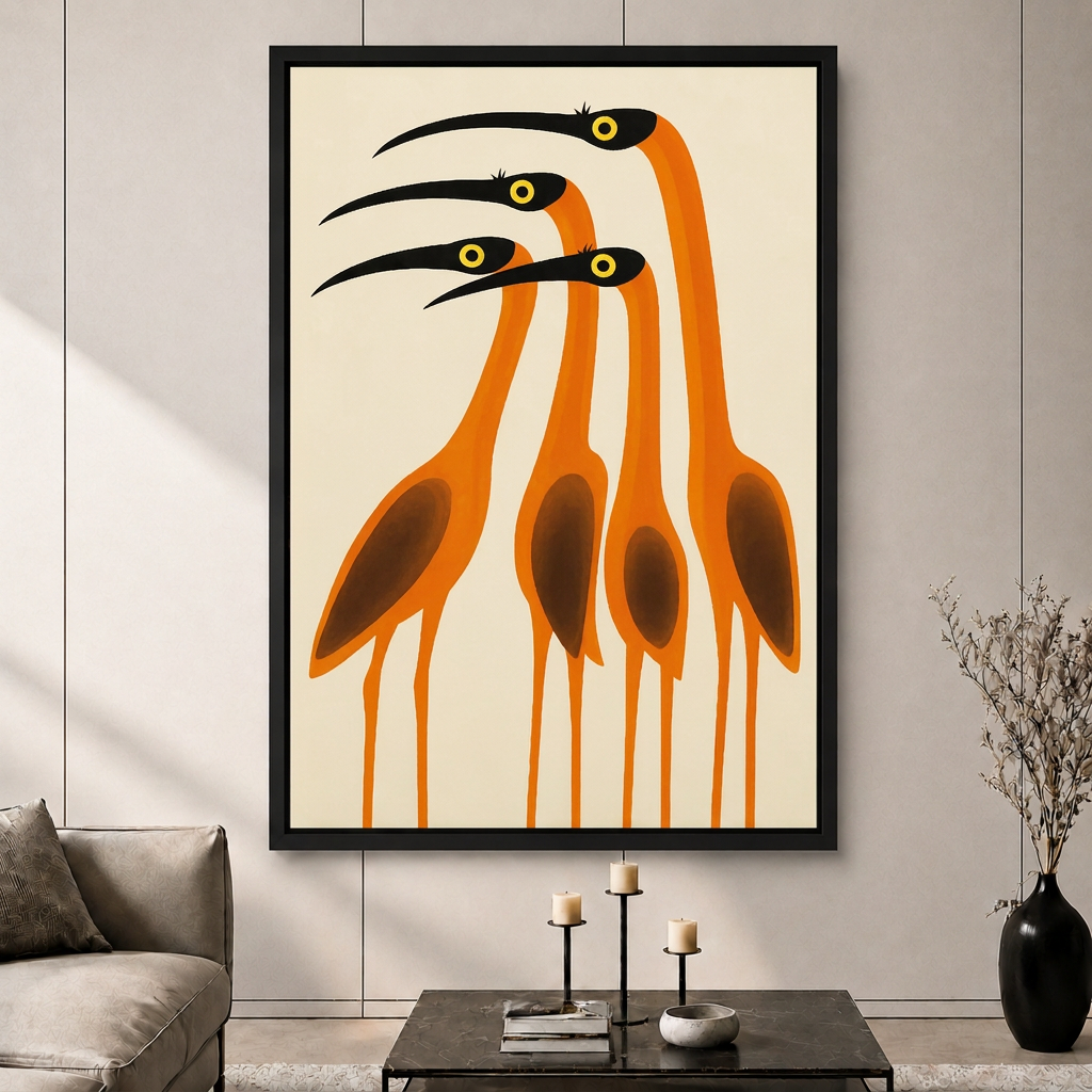 Abstract Orange Birds Minimalist Canvas Art