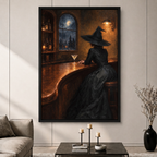 Witch Rainy Night Bar Moonlit Gothic Canvas Art