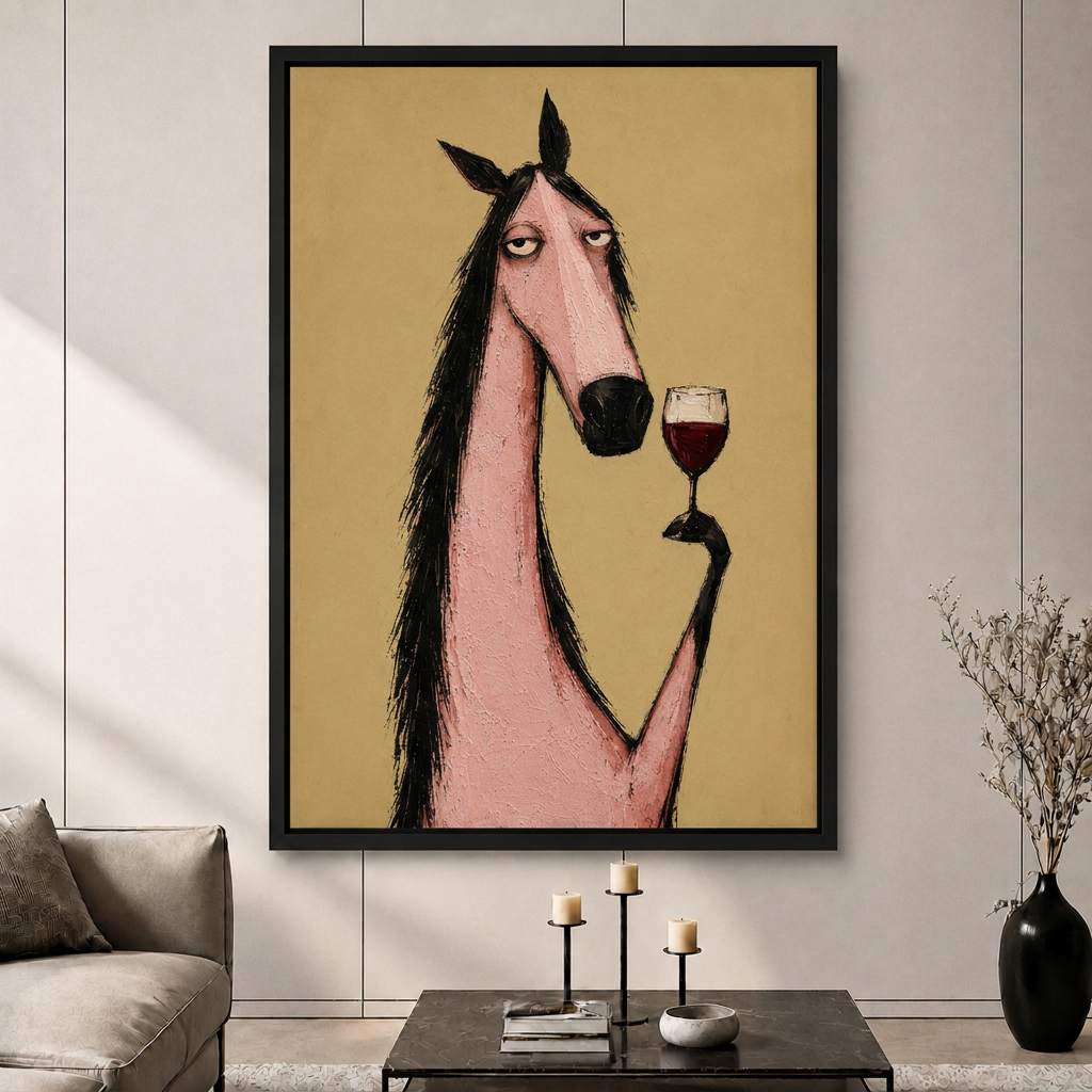 Whimsical Horse Wine Canvas Wall Art