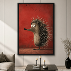 Funny Hedgehog Whimsical Red Canvas Art