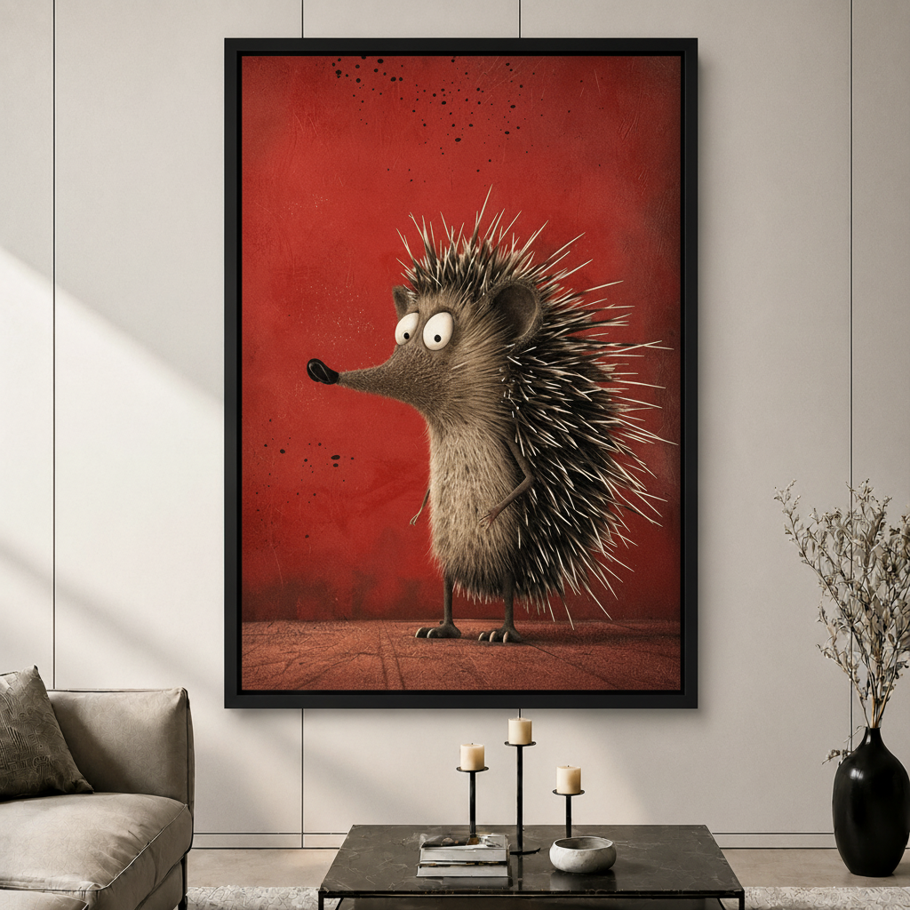 Funny Hedgehog Whimsical Red Canvas Art