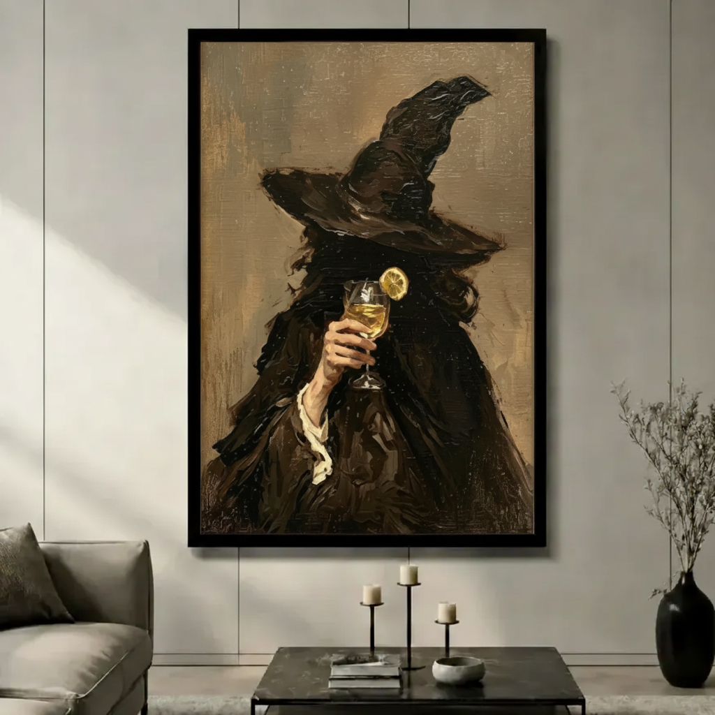 Witch with Cocktail Glass Canvas Wall Art