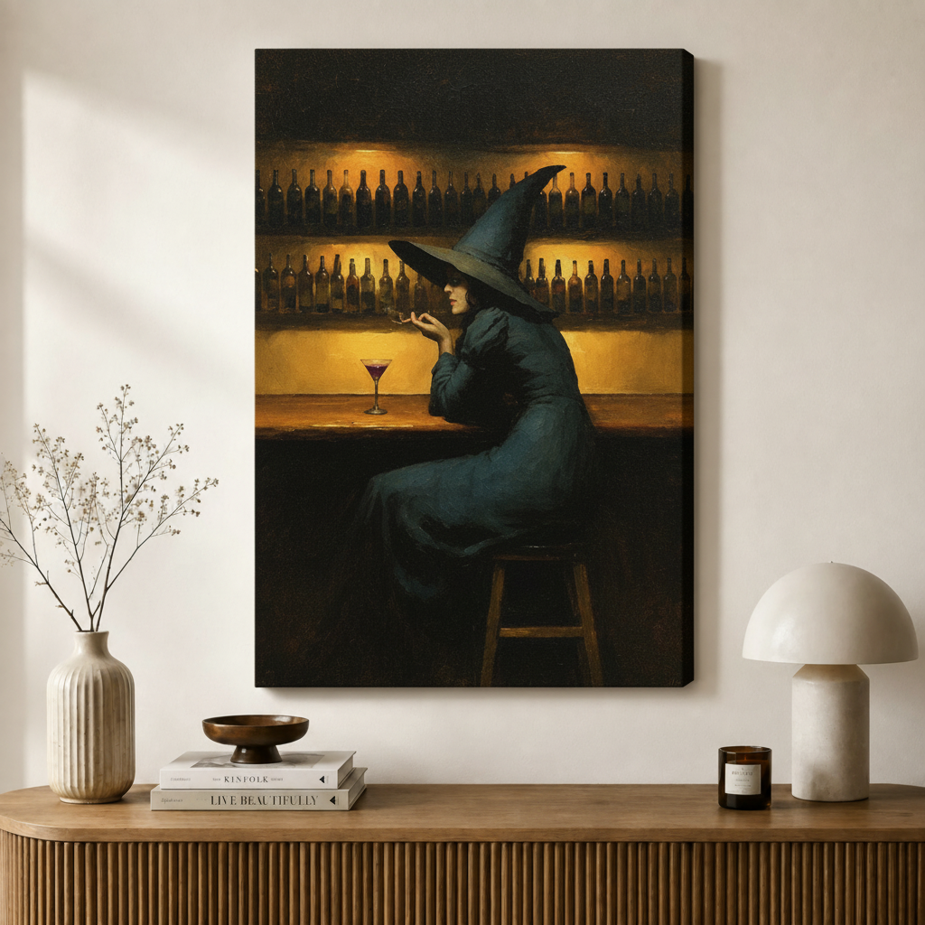Witch at the Bar Canvas Wall Art