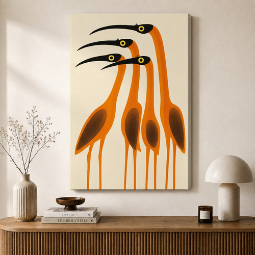 Abstract Orange Birds Minimalist Canvas Art