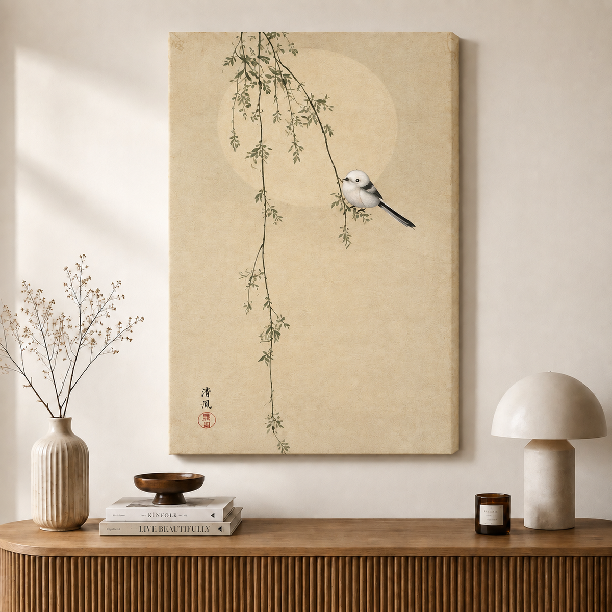 Japanese Zen Bird Willow Canvas Wall Art