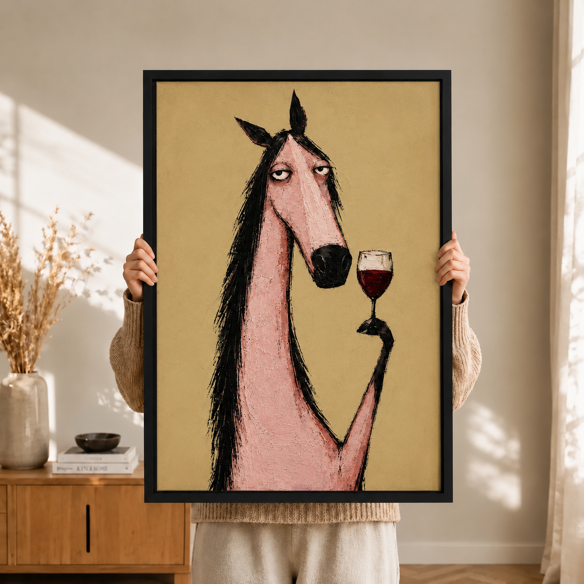 Whimsical Horse Wine Canvas Wall Art