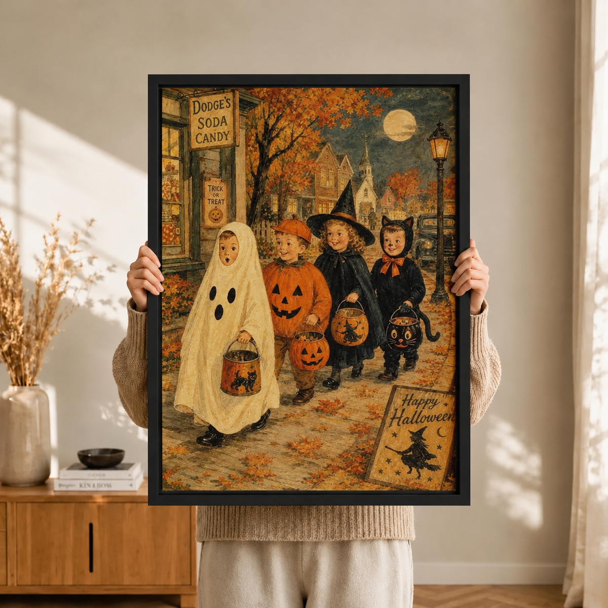 Retro Halloween Kids Trick-or-Treat Street Canvas