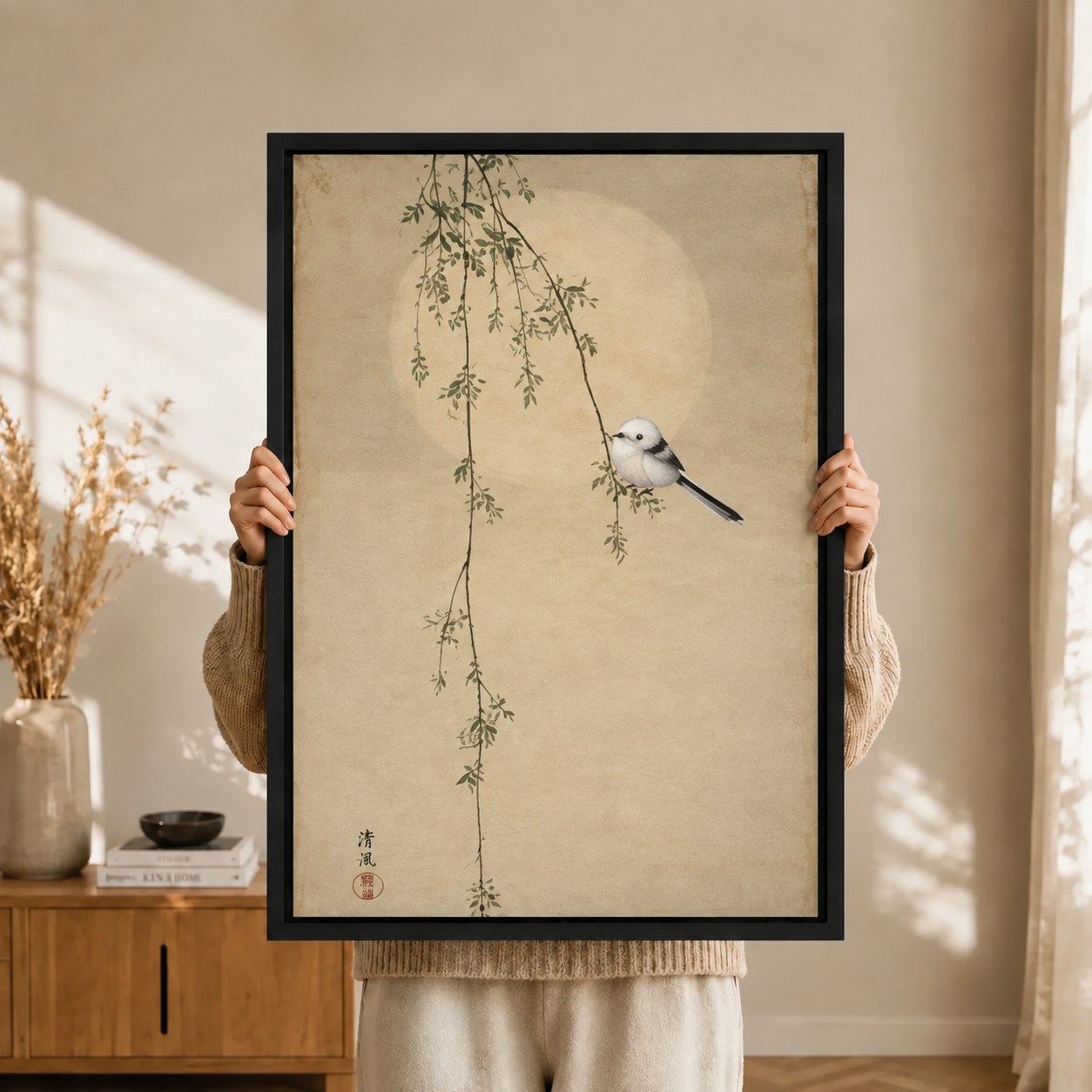 Japanese Zen Bird Willow Canvas Wall Art