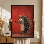 Funny Hedgehog Whimsical Red Canvas Art