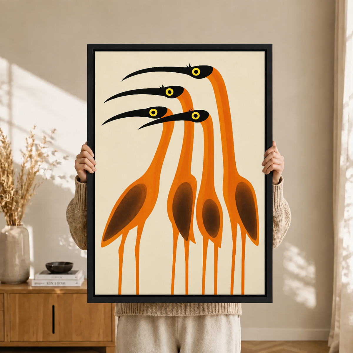 Abstract Orange Birds Minimalist Canvas Art