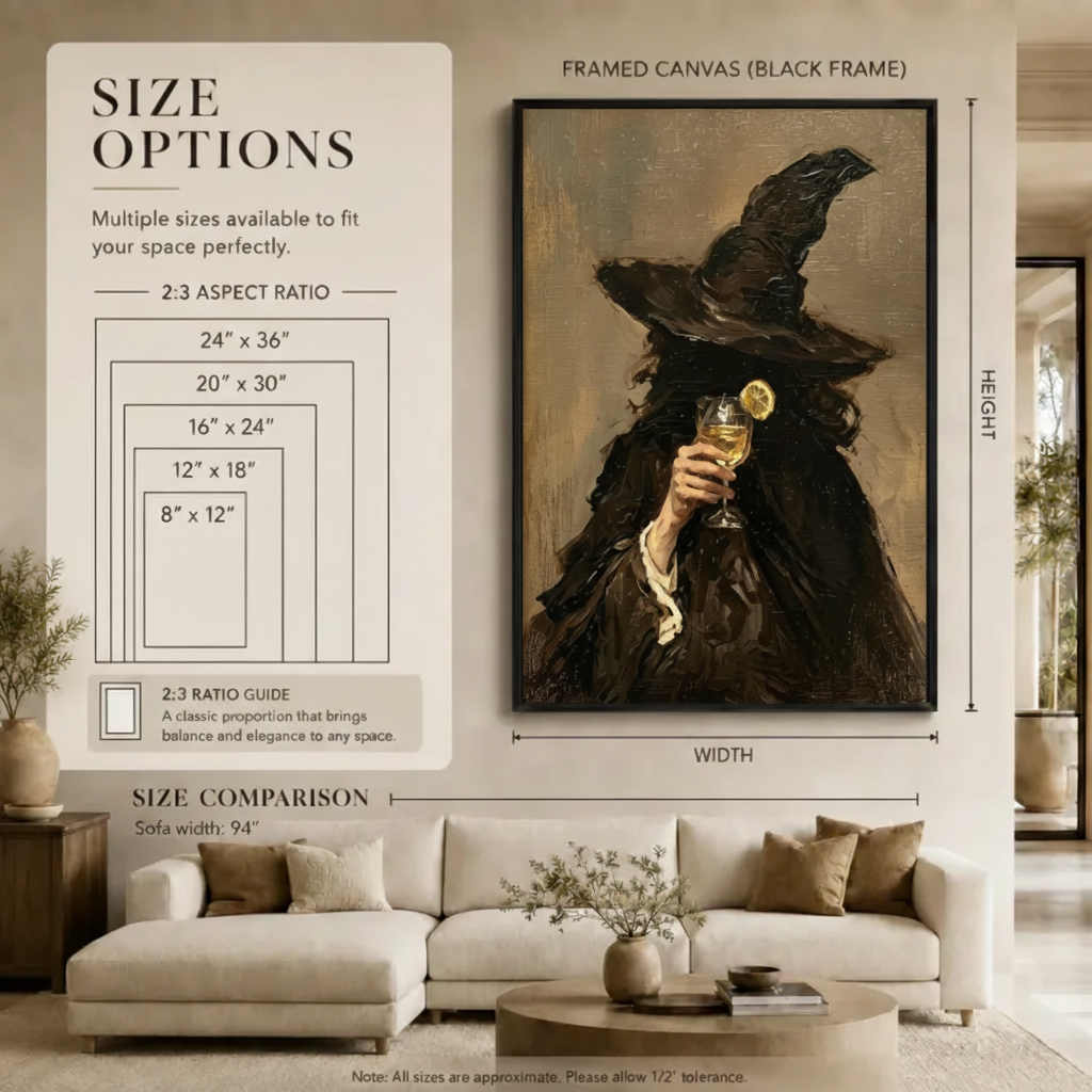 Witch with Cocktail Glass Canvas Wall Art