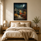 Moonlit Courtyard Black Cat Canvas Art