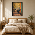 Autumn Balcony Cat Impressionist Canvas Wall Art