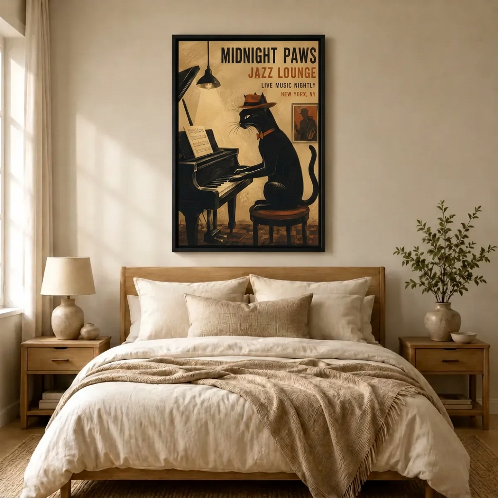 Vintage Jazz Cat Piano Retro Canvas Art