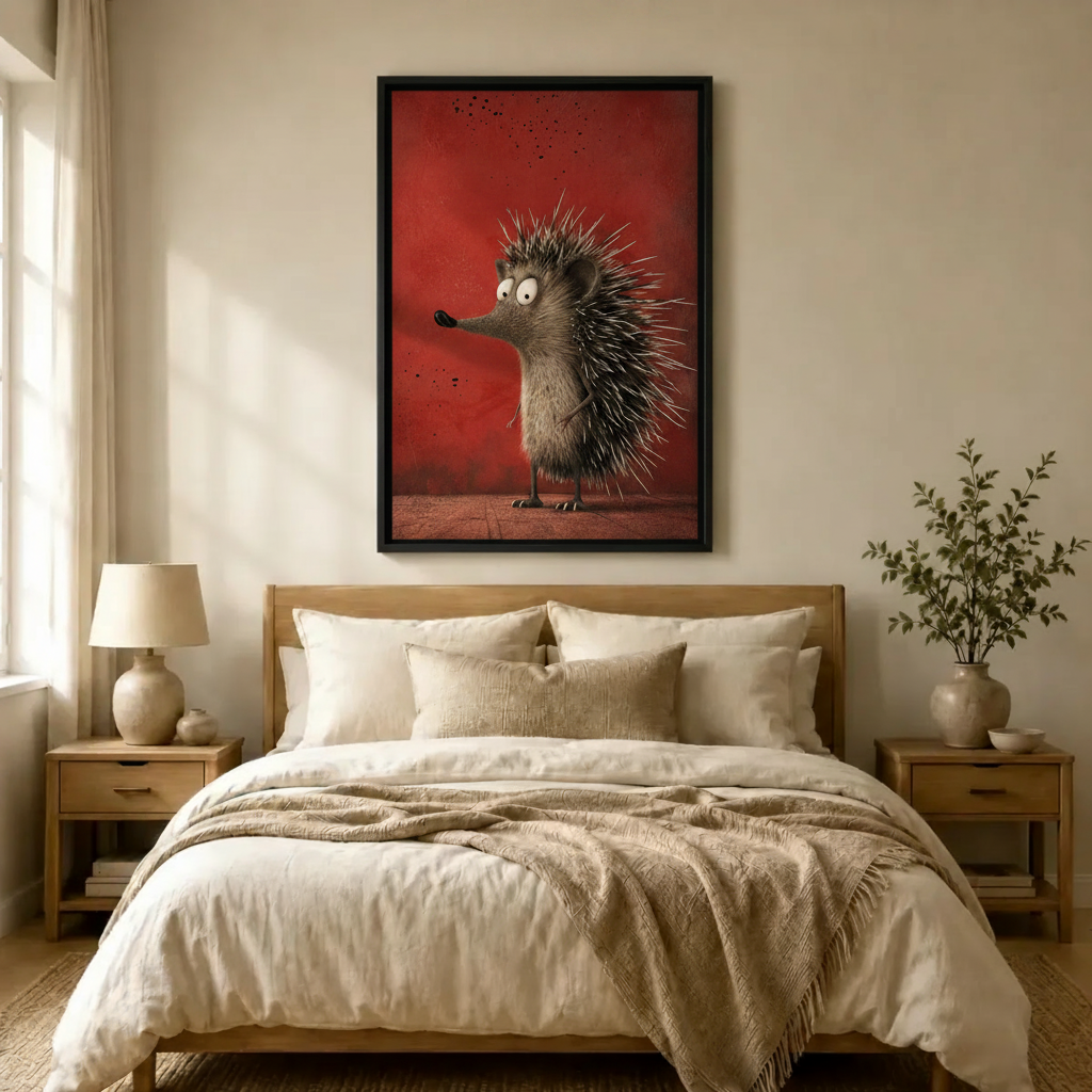 Funny Hedgehog Whimsical Red Canvas Art
