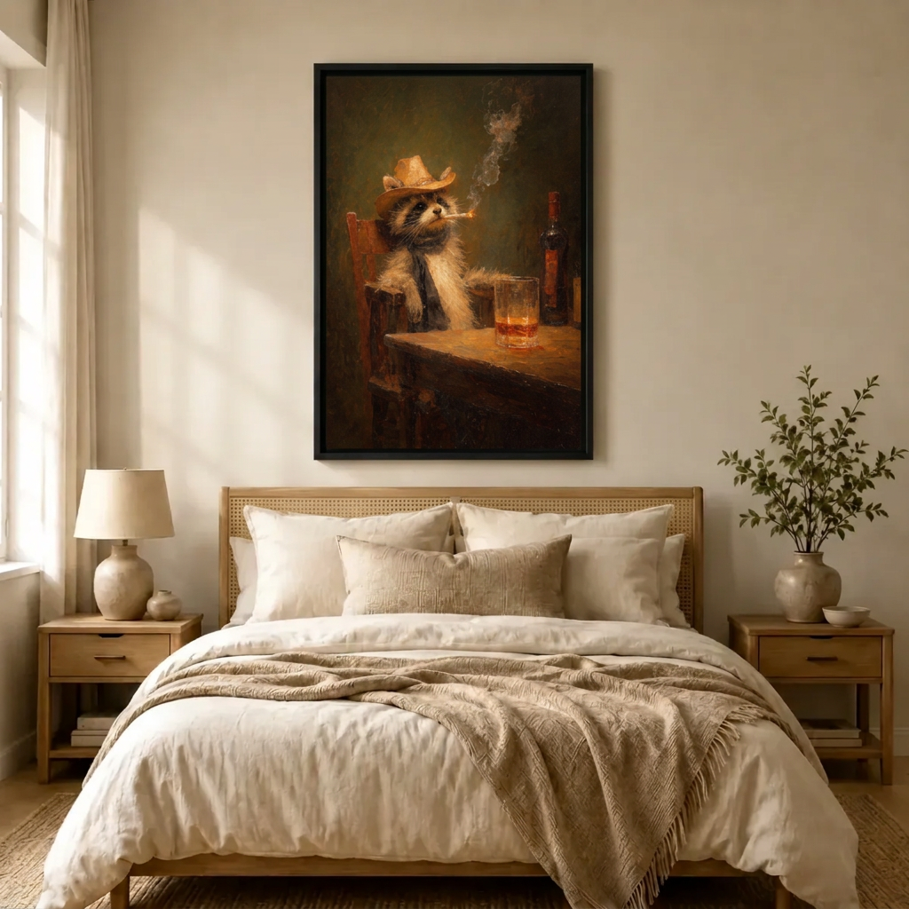 Cowboy Raccoon Whiskey Retro Canvas Wall Art