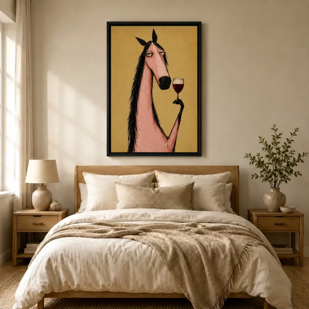 Whimsical Horse Wine Canvas Wall Art