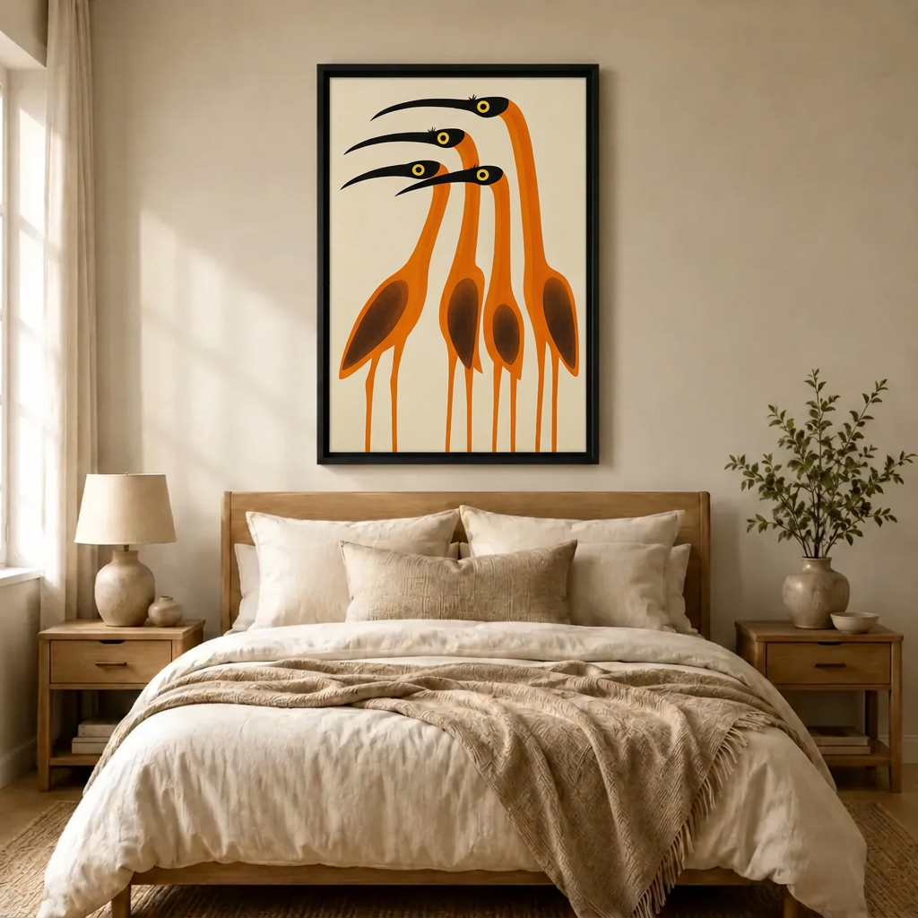 Abstract Orange Birds Minimalist Canvas Art