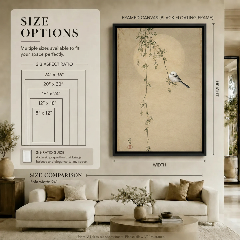 Japanese Zen Bird Willow Canvas Wall Art