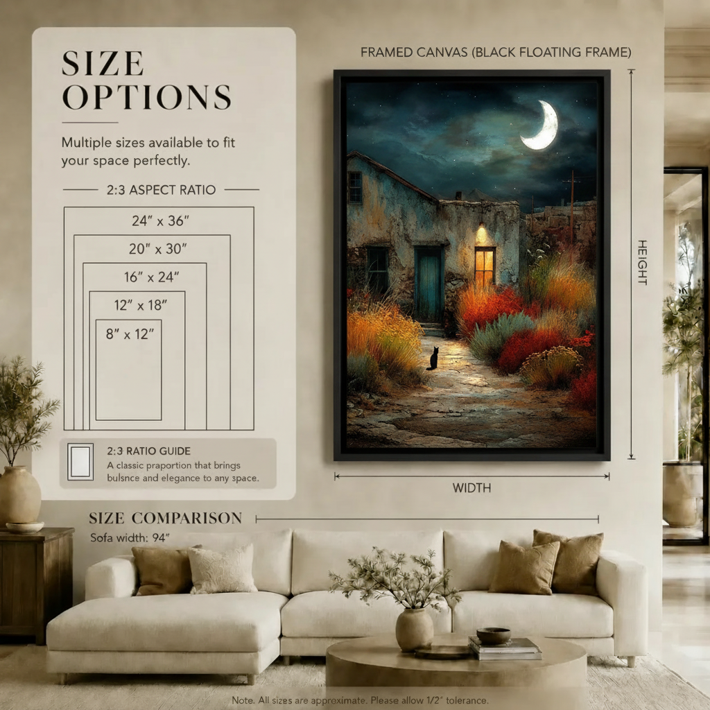 Moonlit Courtyard Black Cat Canvas Art