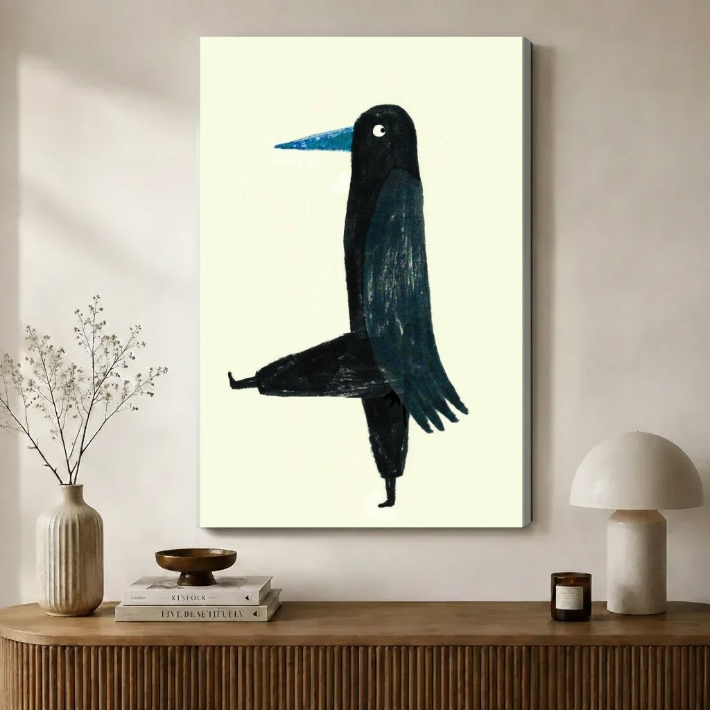 Quirky Black Bird Surreal Minimalist Canvas Art
