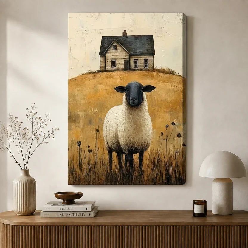Black-Faced Sheep Farmhouse Canvas Wall Art