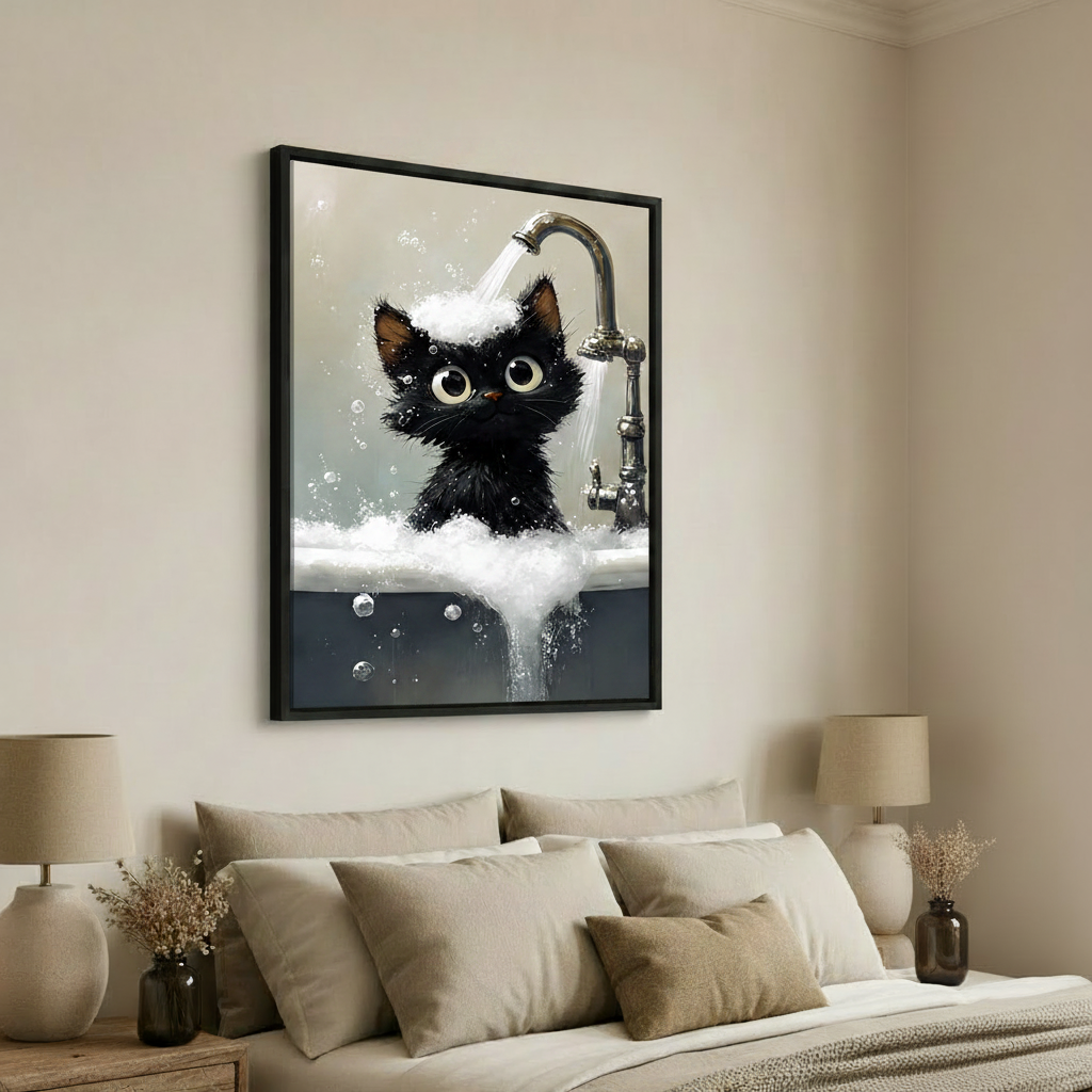图2 洗澡黑猫 内框画