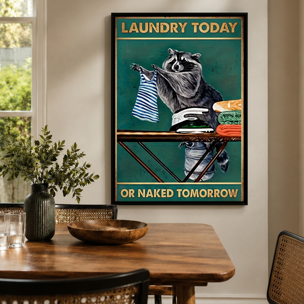 Laundry Today Or Naked Tomorrow Canvas Art | Funny Raccoon Wall